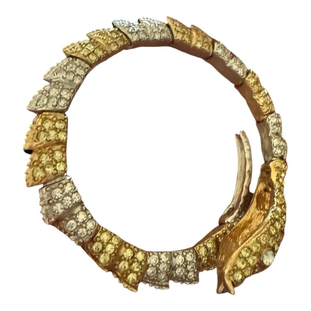 KJL (Kenneth Jay Lane) Dual-Tone Gold & Silver Crystal Snake Hinged Bangle - Picture 4 of 5